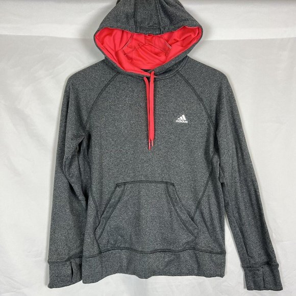 adidas Hoodie Women Medium Heathered Grey Pink Pullover Sweater Hooded Climawarm - Picture 9 of 9